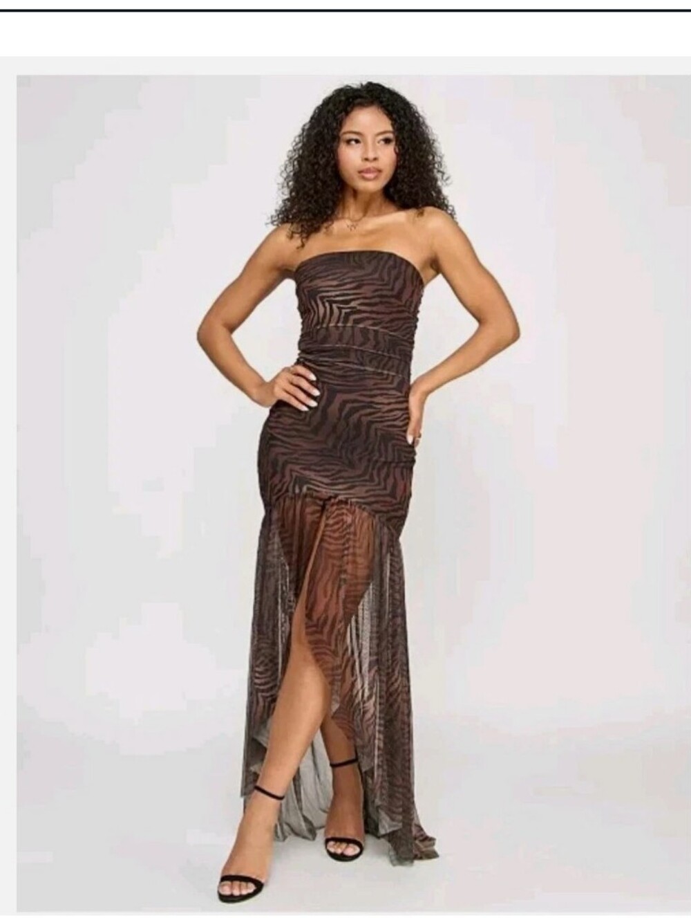 Katia Rae Strapless Brown Zebra-Print High-Low Dress Sz Small